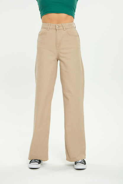 Yüksek Bel Geniş Paça Wide Leg Jeans Kadın Kot Pantolon
