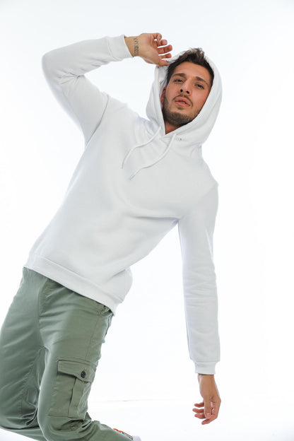 Kapüşonlu Arkası Baskılı Geniş Kesim Erkek İçi Polarlı Sweatshirt