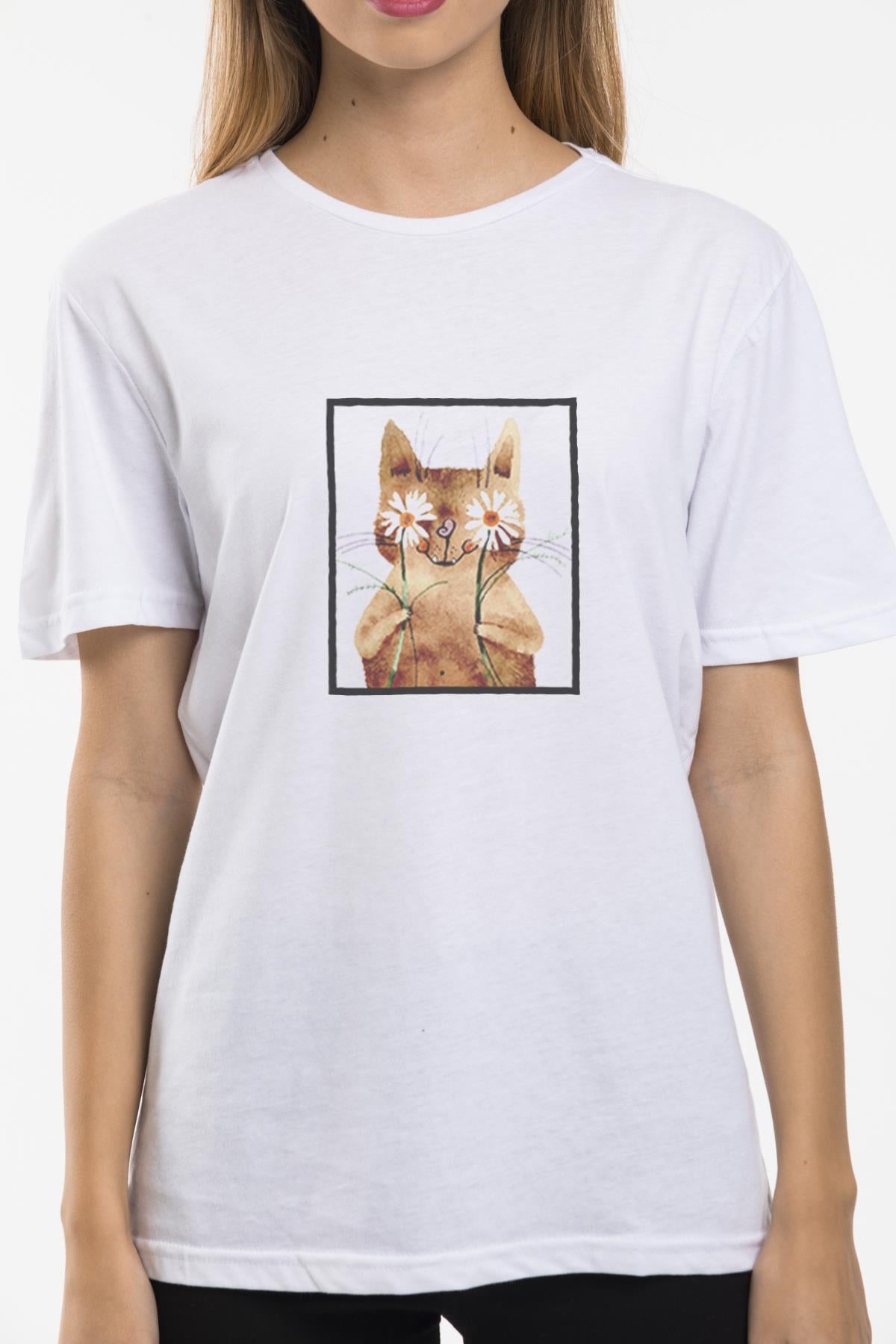 Cat printed oversize Crew Neck woman T -shirt