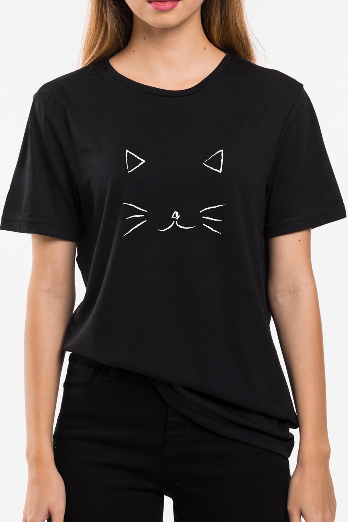 Cat printed oversize Crew Neck woman T -shirt