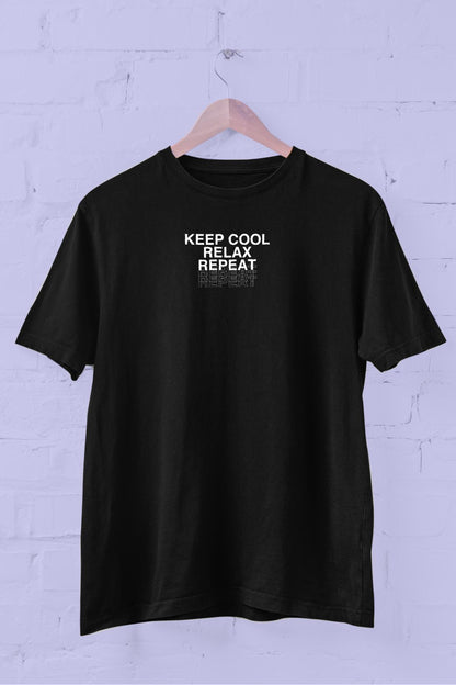 Keep Cool Relax Repeat Baskılı Bisiklet Yaka Erkek Tişört