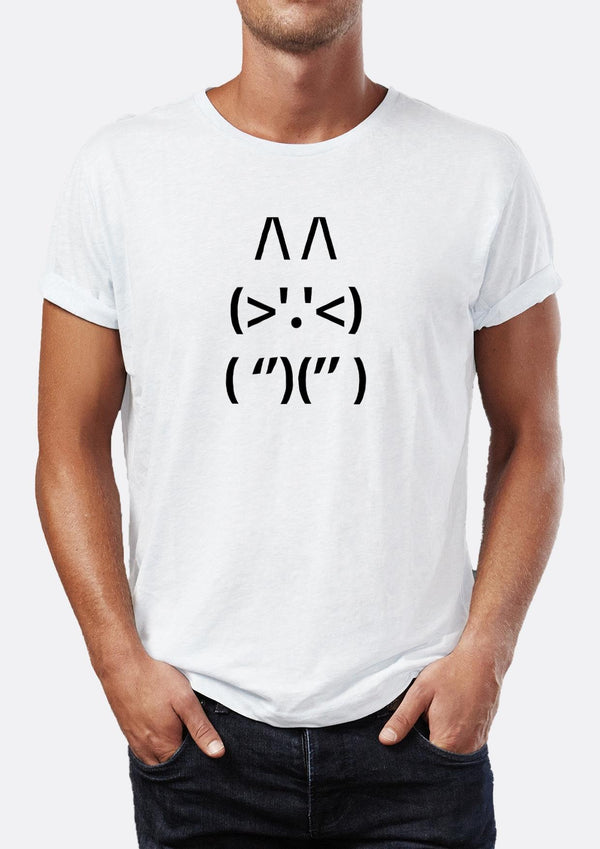 Cat Printed Crew Neck Men's T-Shirt with keyboard characters