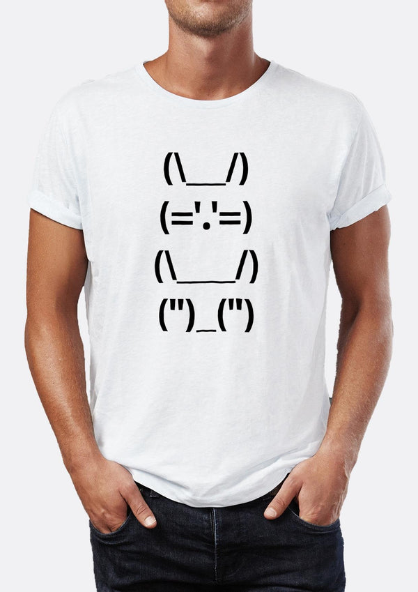 Rabbit Printed Crew Neck Men's T-Shirt with keyboard characters