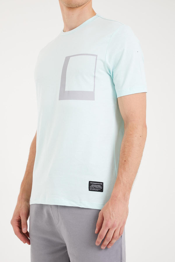 Contrast Pocket Printed Label Detailed Crew Neck Men's T-Shirt