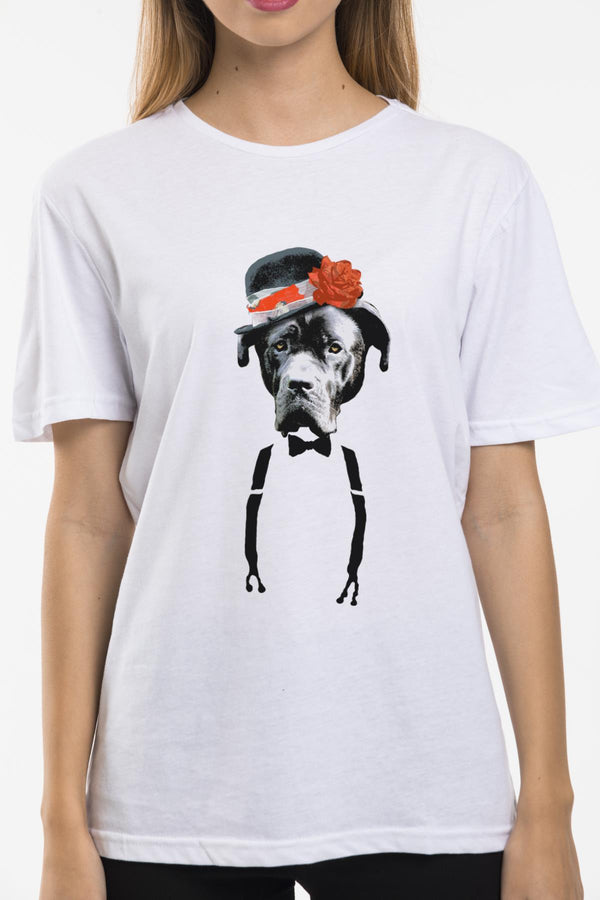 Dog Printed Oversize Crew Neck Women's T-Shirt