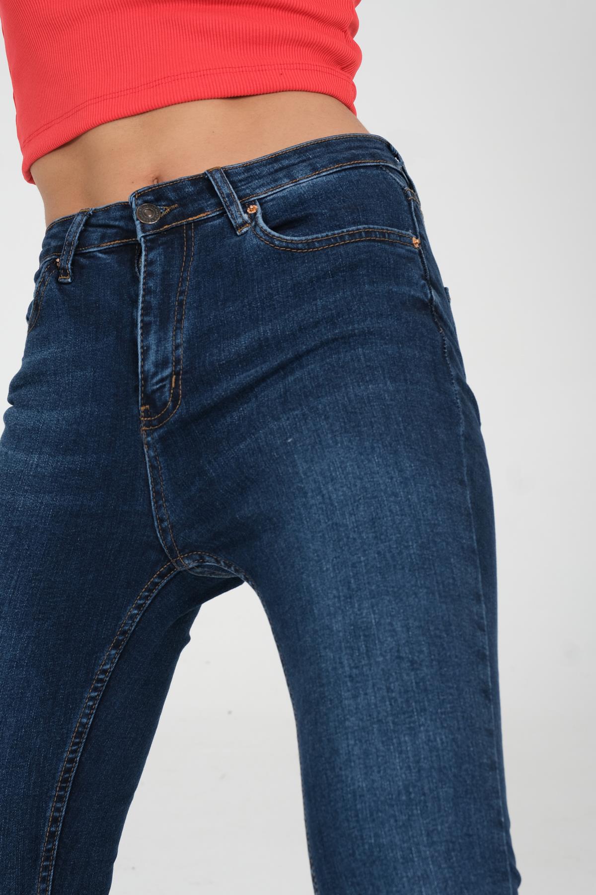 Koyu Mavi indigo Skinny Jeans Kadın Denim Pantolon