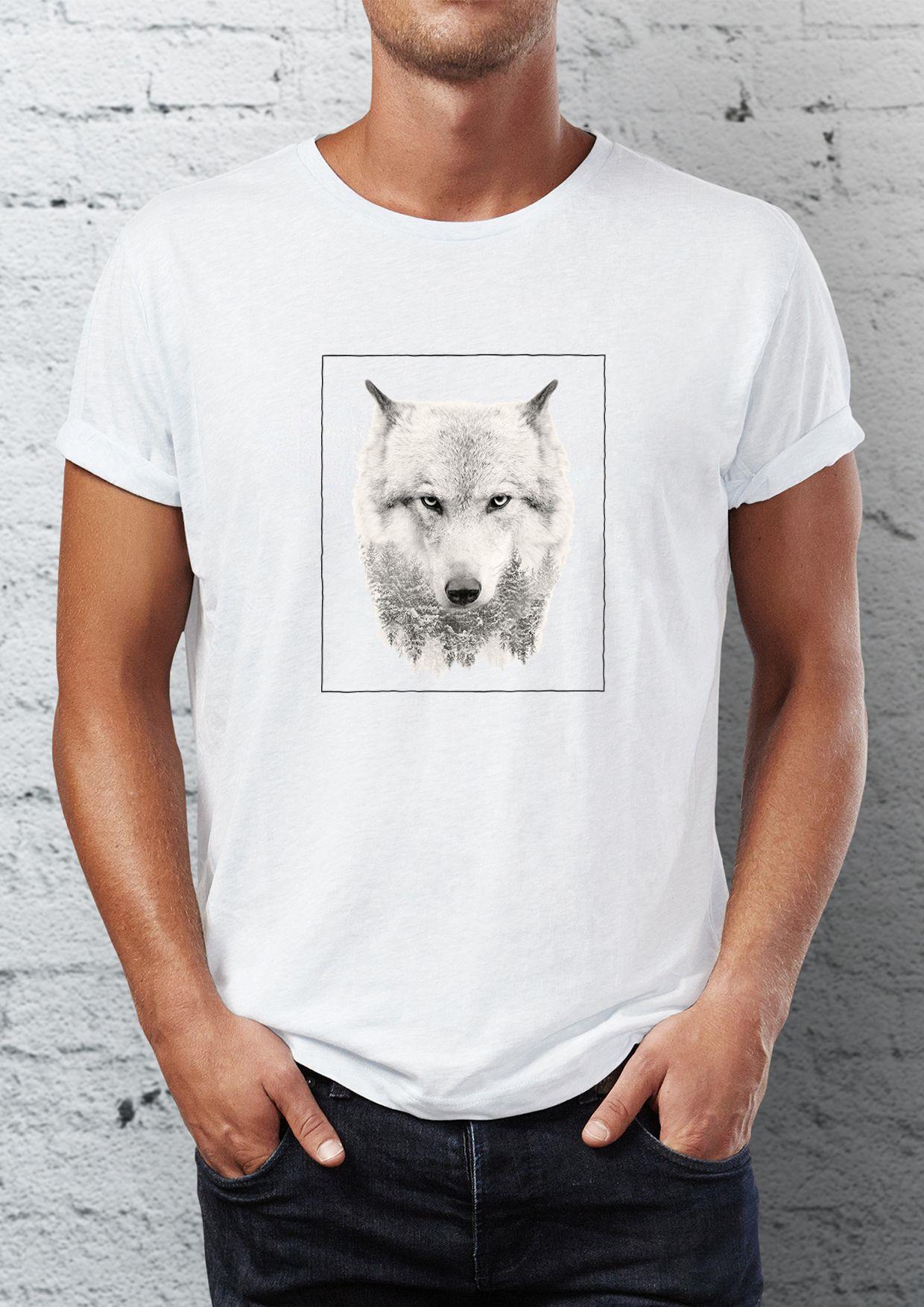 Wolf printed Crew Neck men's t -shirt