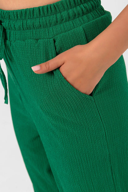 Lastikli Cepli Bağcıklı Bürümcük Salaş Rahat Kadın Pantolon
