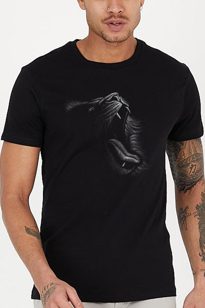 Lion Aslan Illustration Printed Crew Neck Men's T -shirt