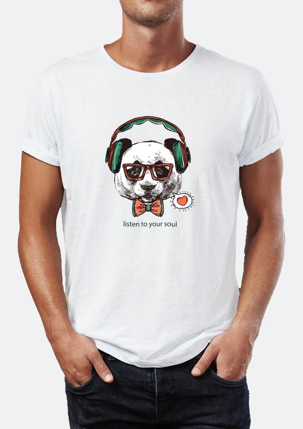 Listen to your Soul Panda illustration Printed Crew Neck Men's T-Shirt