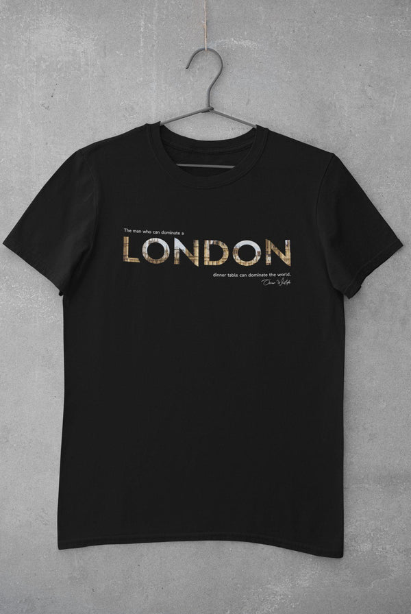 London Grafik Baskılı, Pamuklu Bisiklet Yaka Erkek Tişört Blah.