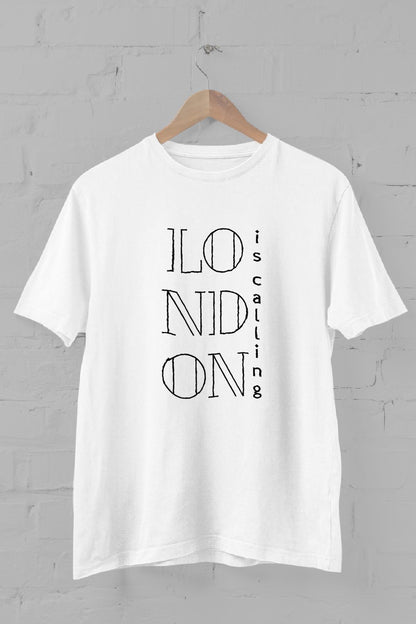 London is Calling Slogan Printed Crew Neck Men's T -shirt