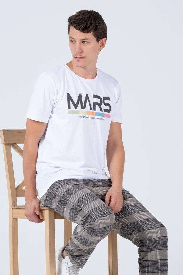 Mars Baskılı Bisiklet Yaka Rahat Reguler Kalıp Erkek Tişört Blah.
