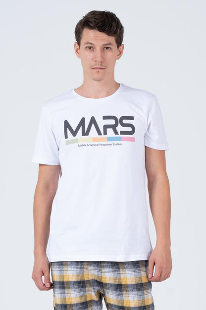 Mars Baskılı Bisiklet Yaka Rahat Reguler Kalıp Erkek Tişört