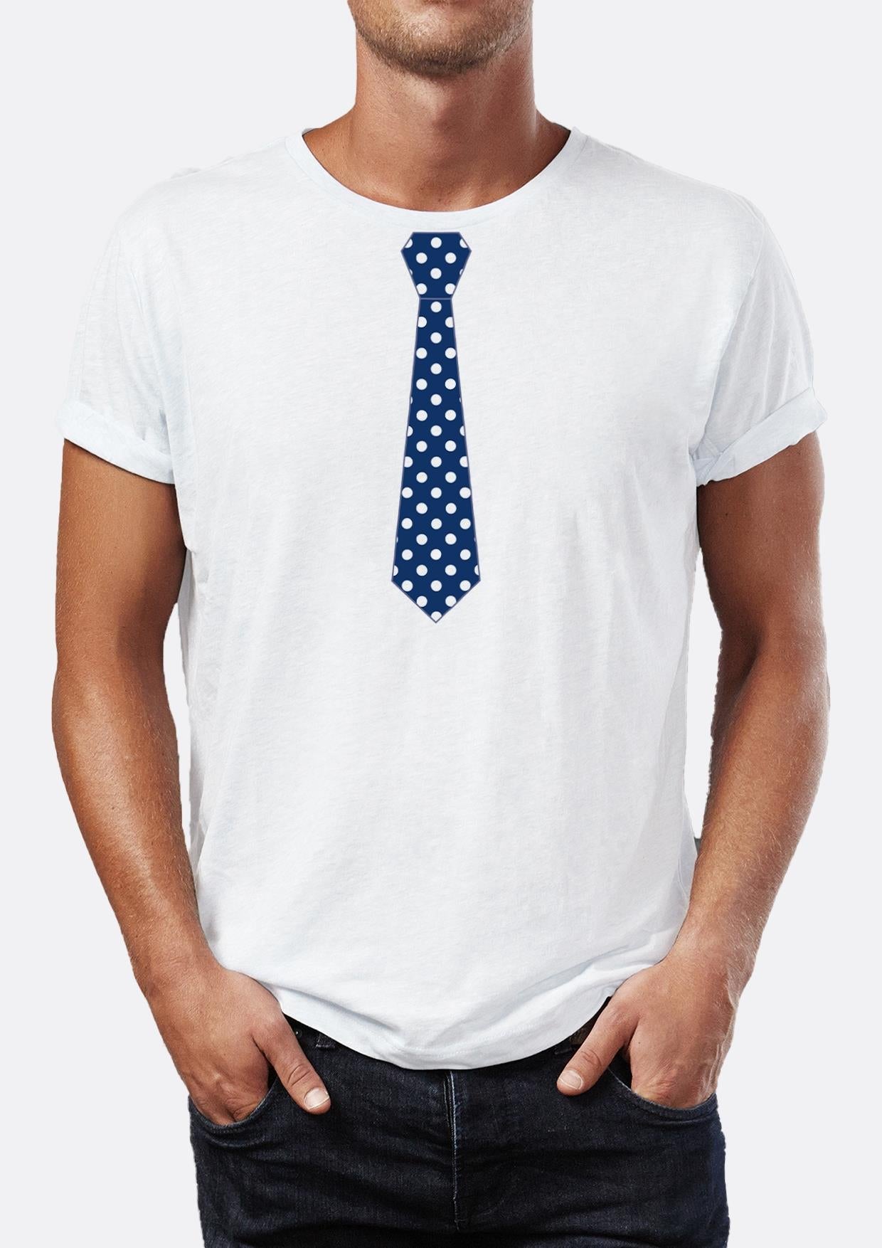 Blue polka dot tie printed Crew Neck men's t -shirt