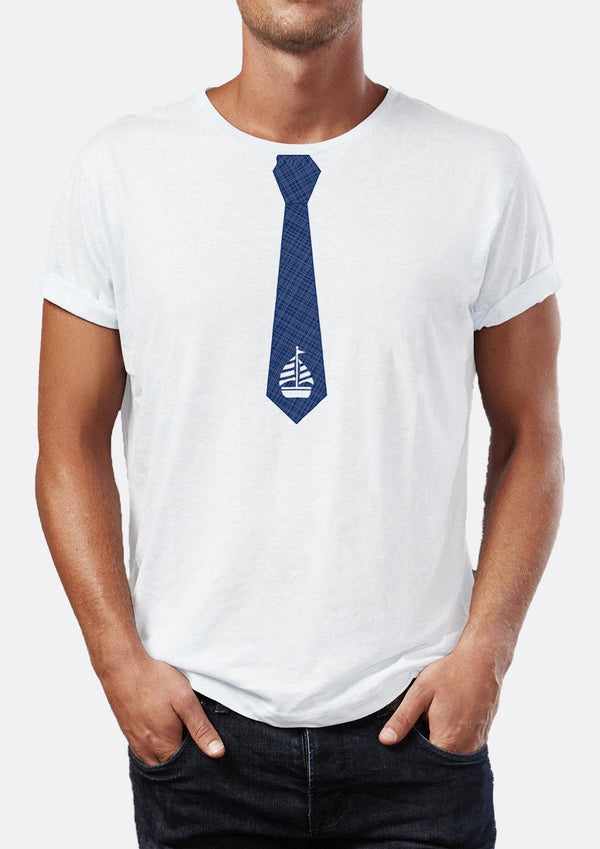 Blue Sailing Tie Printed Crew Neck Men's T-Shirt