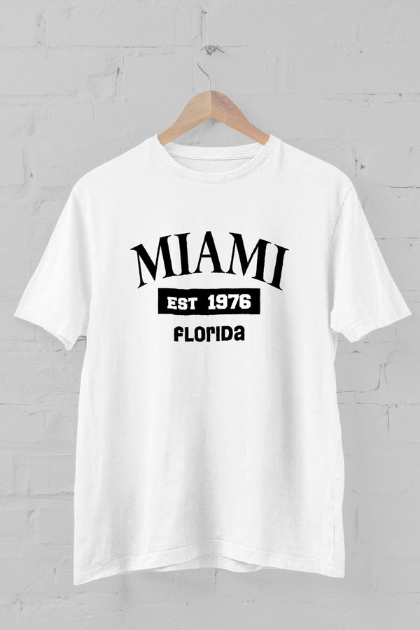 Miami Florida Baskılı Bisiklet Yaka Erkek Tişört Blah.