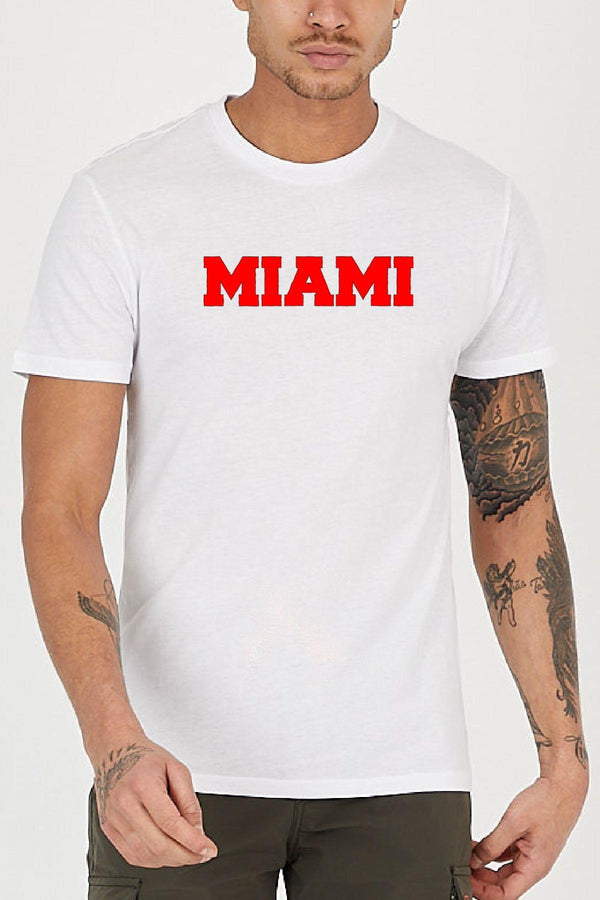 Miami Slogan Baskılı Bisiklet Yaka Erkek Tişört Blah.