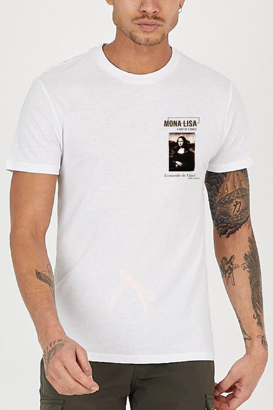 Mona Lisa Printed Crew Neck Casual Regulars Mold Men's T -shirt
