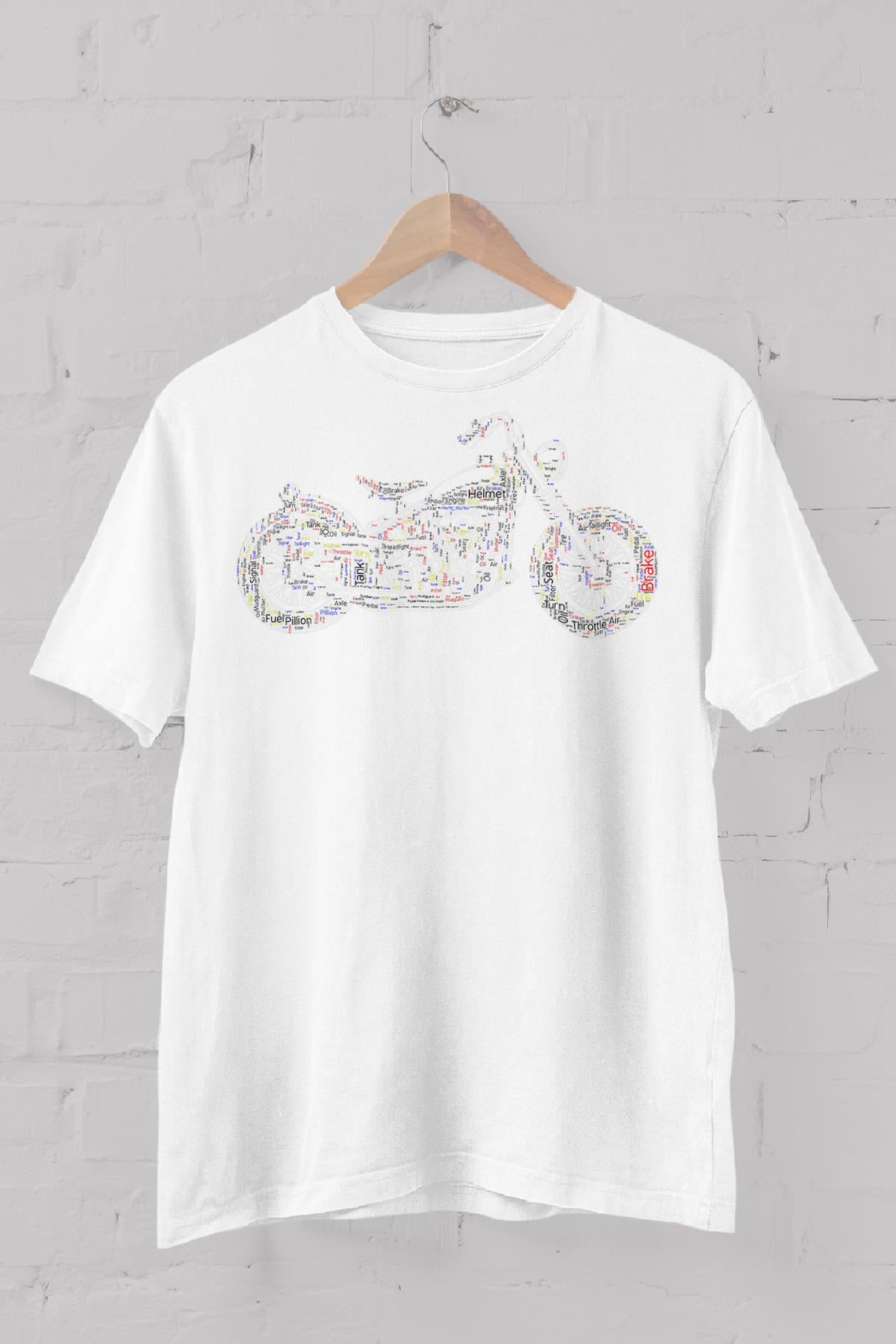Motosiklet Tipografi Baskılı Bisiklet Yaka Erkek Tişört