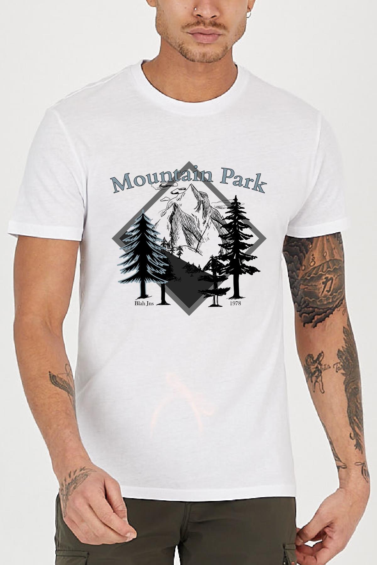 Mountain Park Printed Crew Neck Comfortable Reguller Mold Men's T -shirt