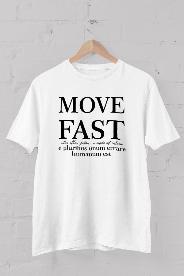 Move Fast Slogan Baskılı Bisiklet Yaka Erkek Tişört