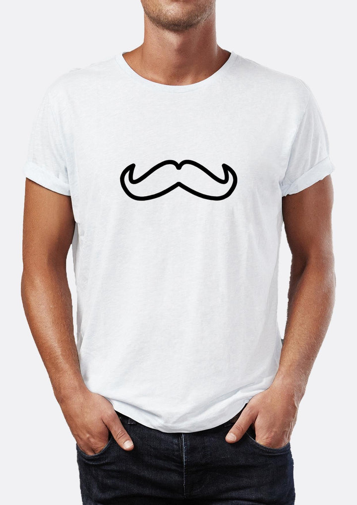 Mustache Bıyık illüstrasyon Baskılı Bisiklet Yaka Erkek Tişört Blah.