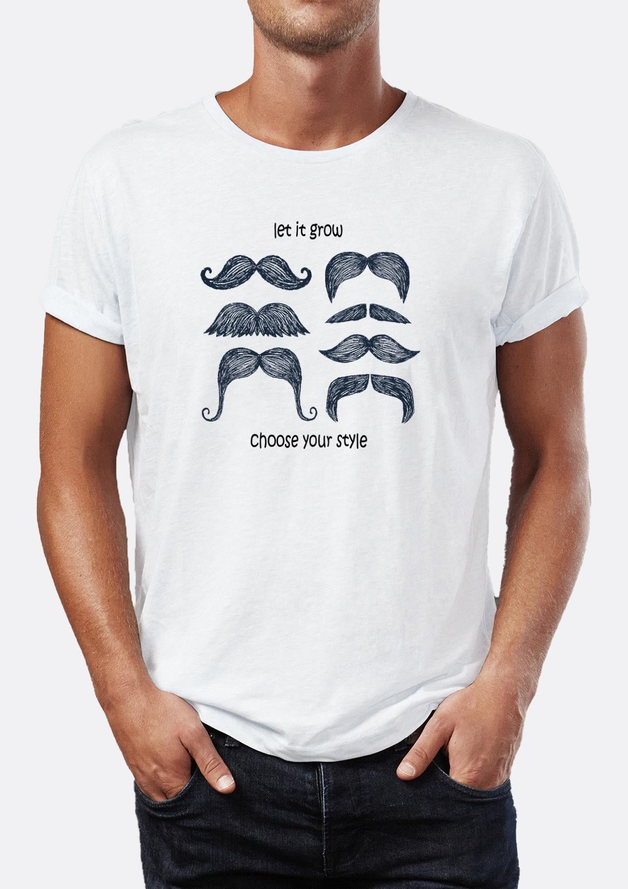 Mustache Bıyık Let it grow illüstrasyon Baskılı Bisiklet Yaka Erkek Tişört