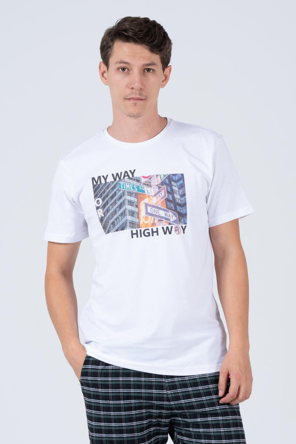 My Way or High Way Baskılı Bisiklet Yaka Rahat Reguler Kalıp Erkek Tişört Blah.