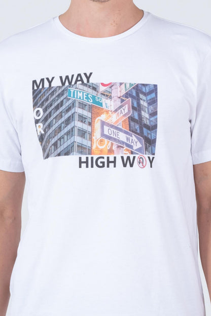 My Way or High Way Printed Crew Neck Comfortable Reguller Mold Men's T -shirt