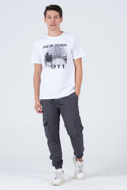 New York 1911 printed Crew Neck relaxed regulars mold men's t -shirt