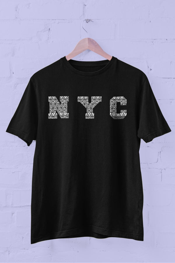 new york city etnik desen Baskılı Bisiklet Yaka Erkek Tişört Blah.
