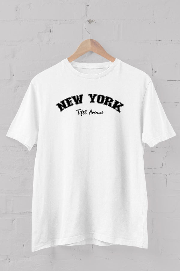 New  York Fifth Avenue Baskılı Bisiklet Yaka Erkek Tişört Blah.
