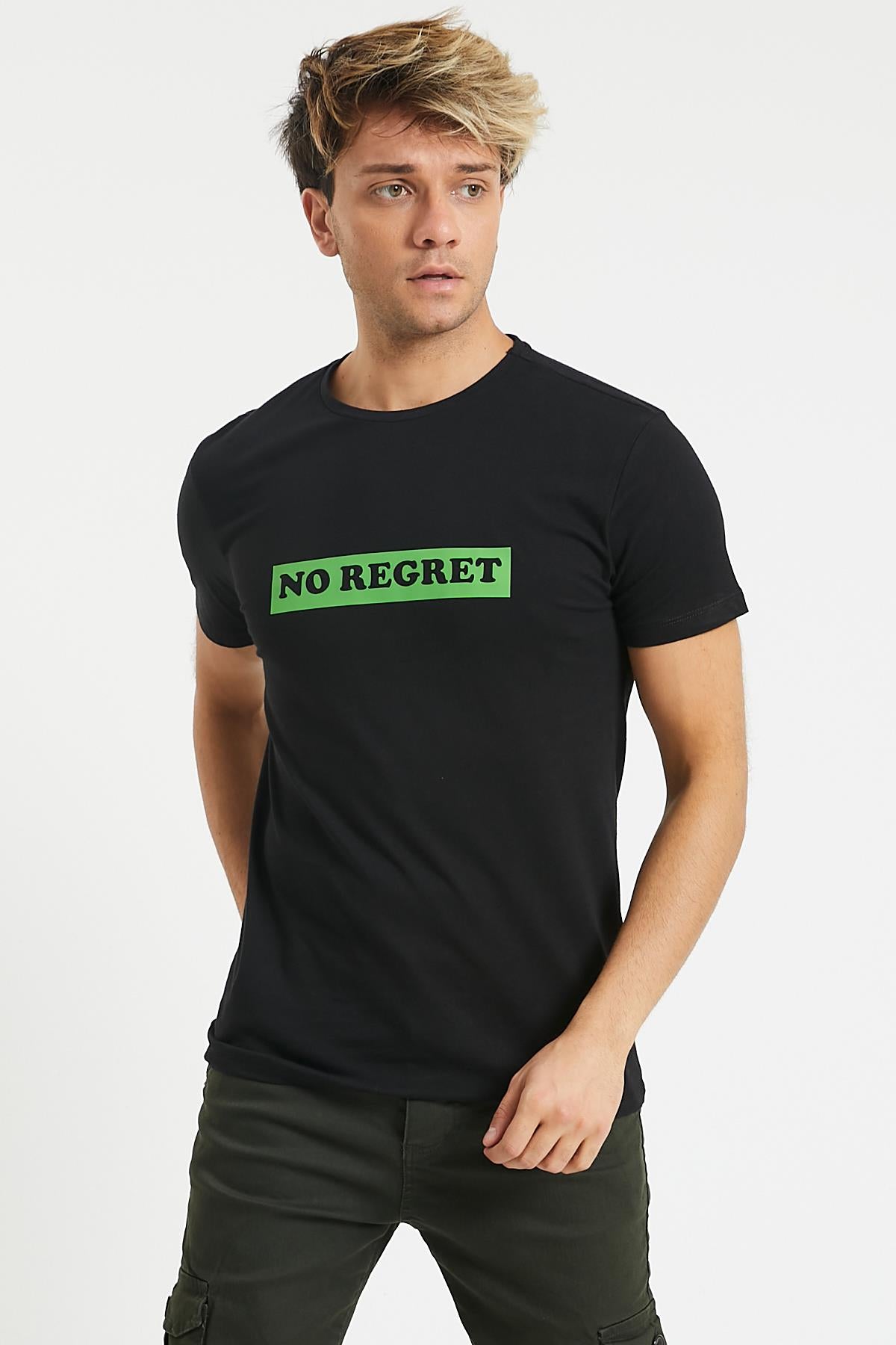No Regret Graphic Printed, Cotton Crew Neck Men's T -shirt