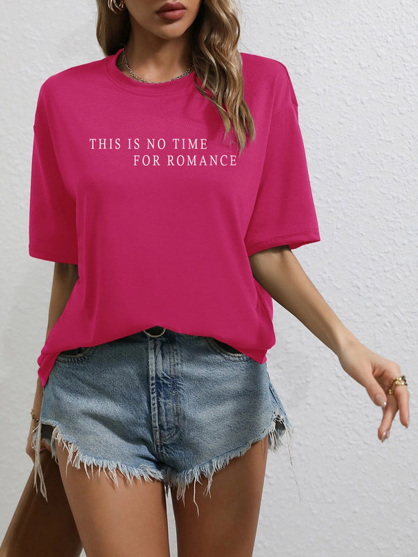 No time for Romance Baskılı Oversize %100 Pamuk Kadın Tişört Blah.