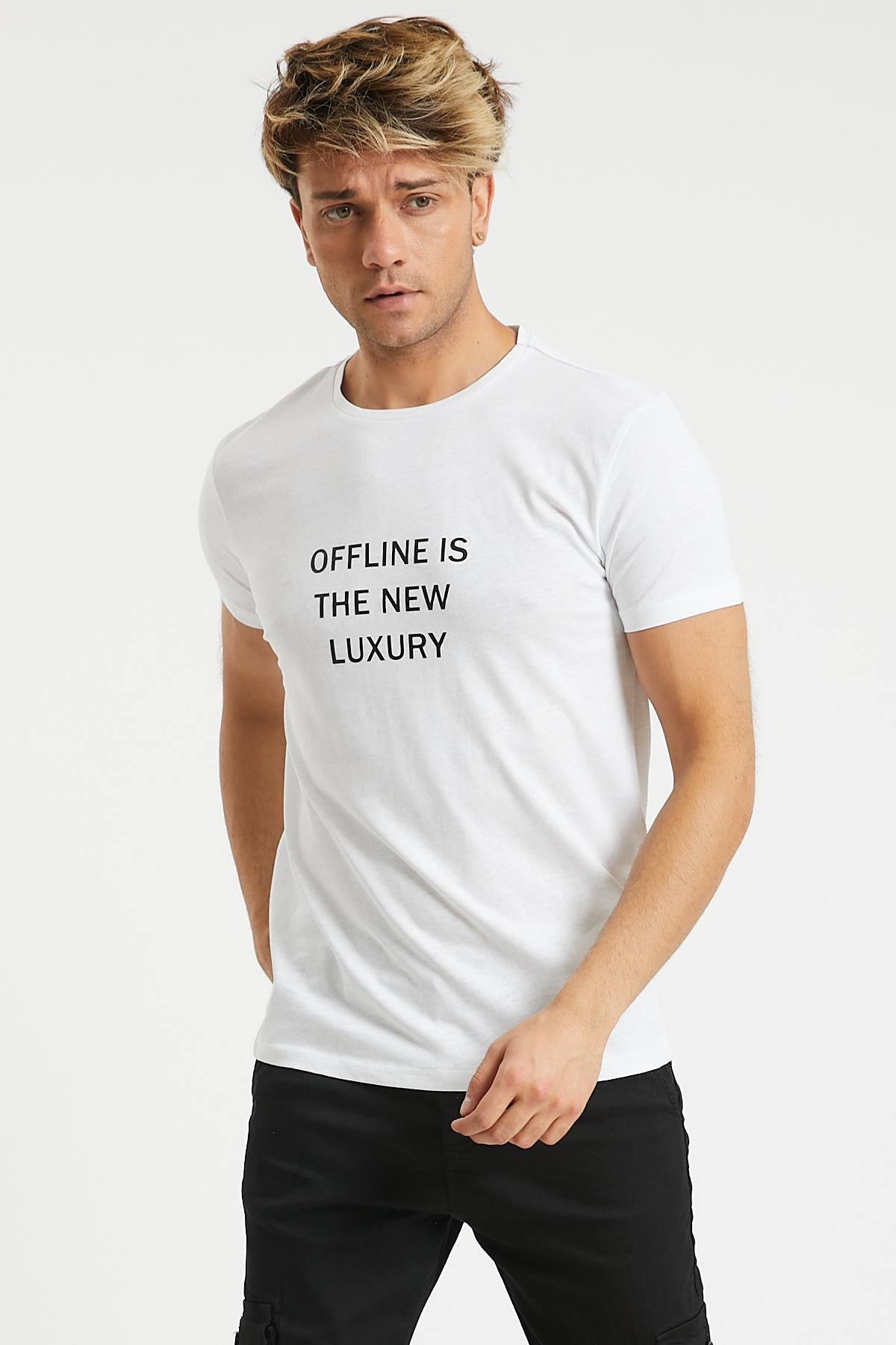 Off LINE IS THE NEW Luxury Graphic Printed, Cotton Crew Neck Men's T -shirt