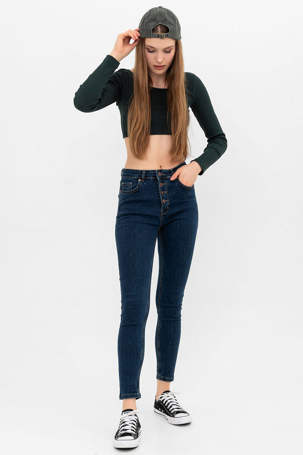 Multi-Buttoned Front Jeans Skinny Slim Fit DenimWomen's Jean