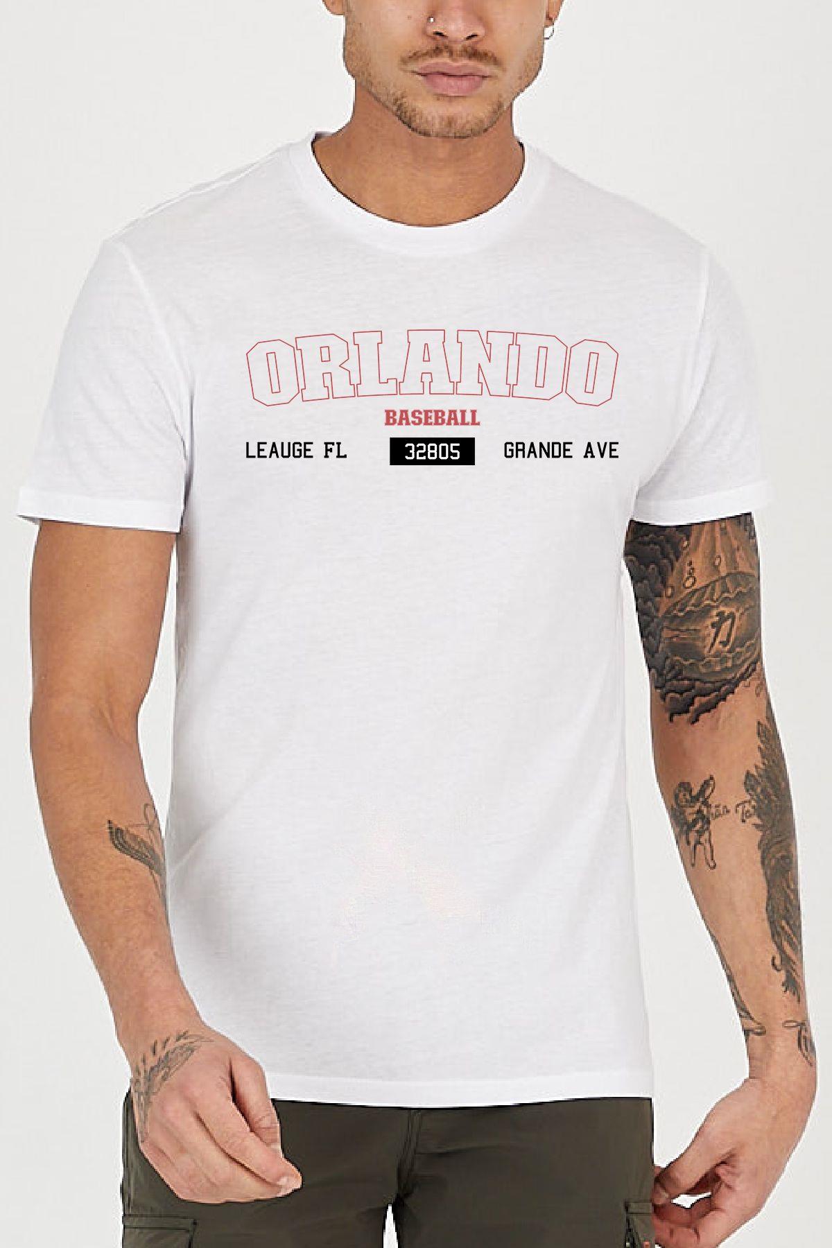 Orlando Beyzbol Baskılı Bisiklet Yaka Erkek Tişört