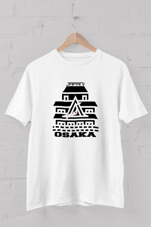 Osaka Skyline Typography Printed Crew Neck Men's T-Shirt