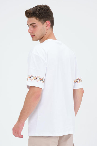Oversize Fit Pamuklu Kısa Kollu Basic Nakışlı Bisiklet Yaka Unisex Tişört