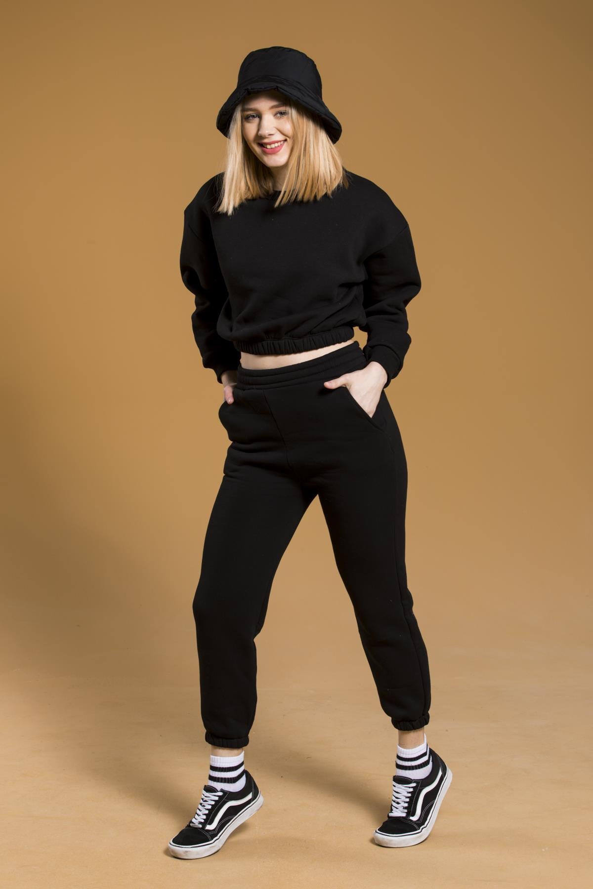 High waist fleece woman tracksuit with trousers