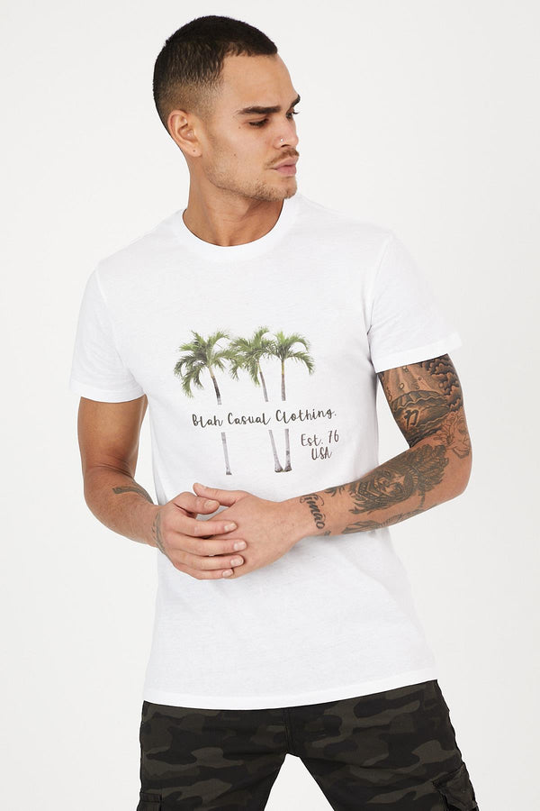 Palm Tree Printed Crew Neck Men's T-Shirt
