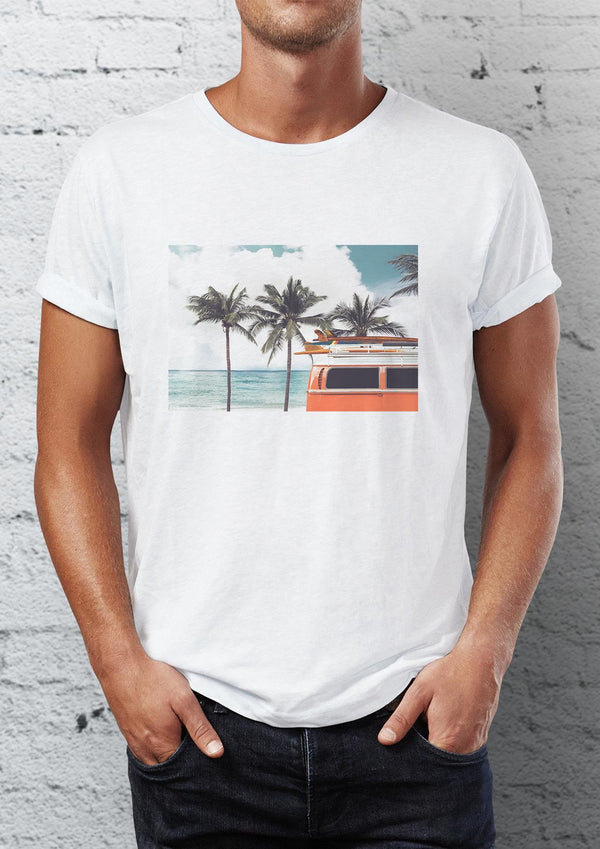 Palm Tree Printed Crew Neck Men's T-Shirt