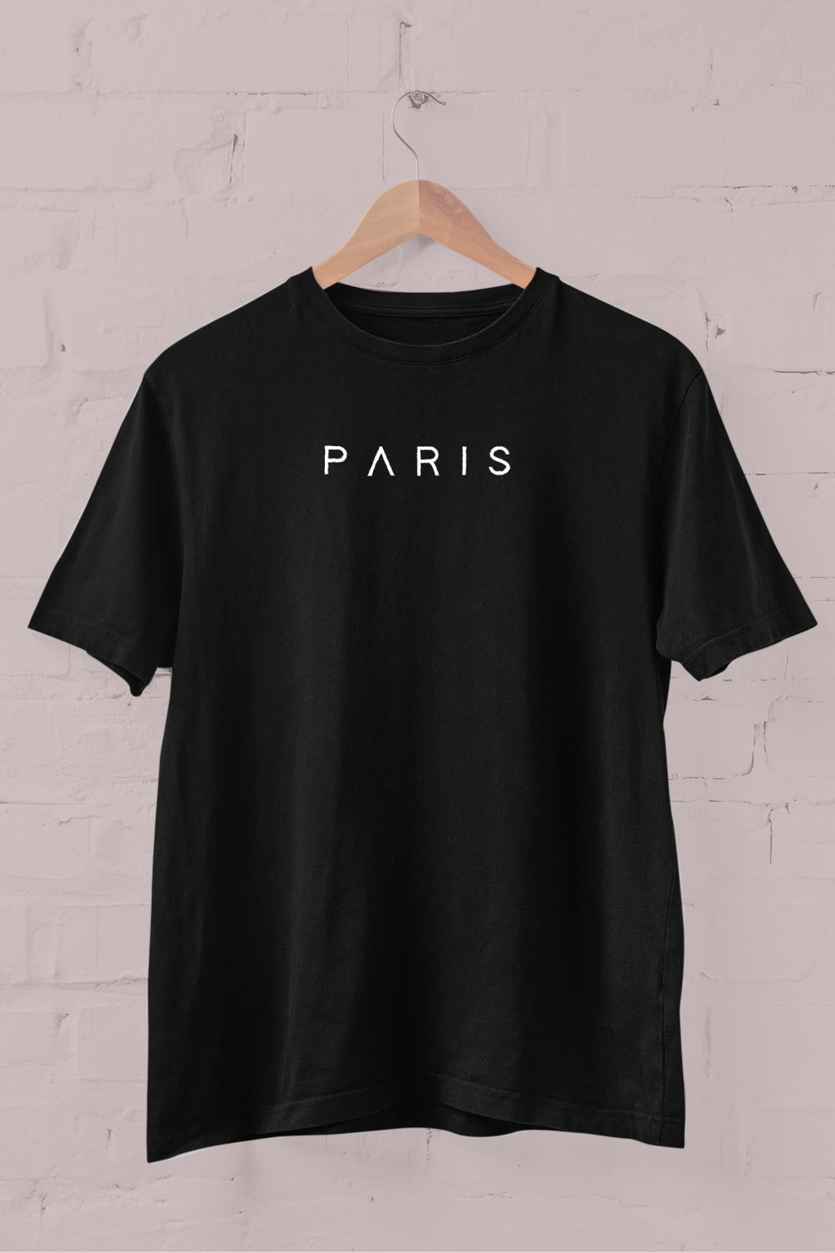 Paris Baskılı Bisiklet Yaka Erkek Tişört