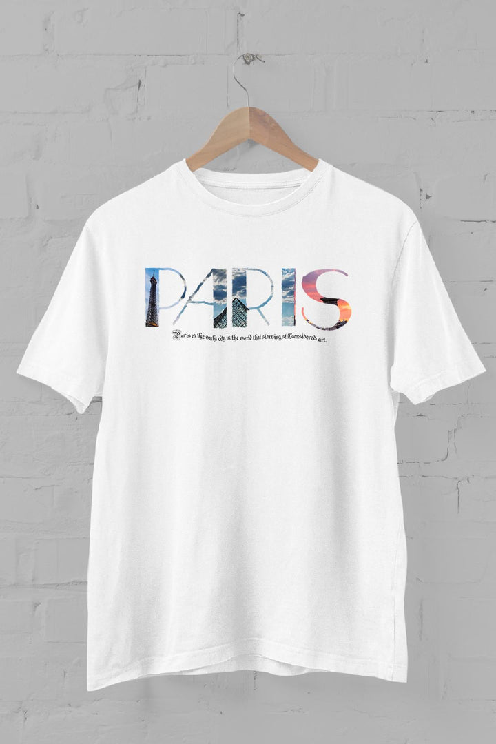 Paris yazı içi fotoğraf baskı Bisiklet Yaka Baskılı Erkek Tişört Blah.