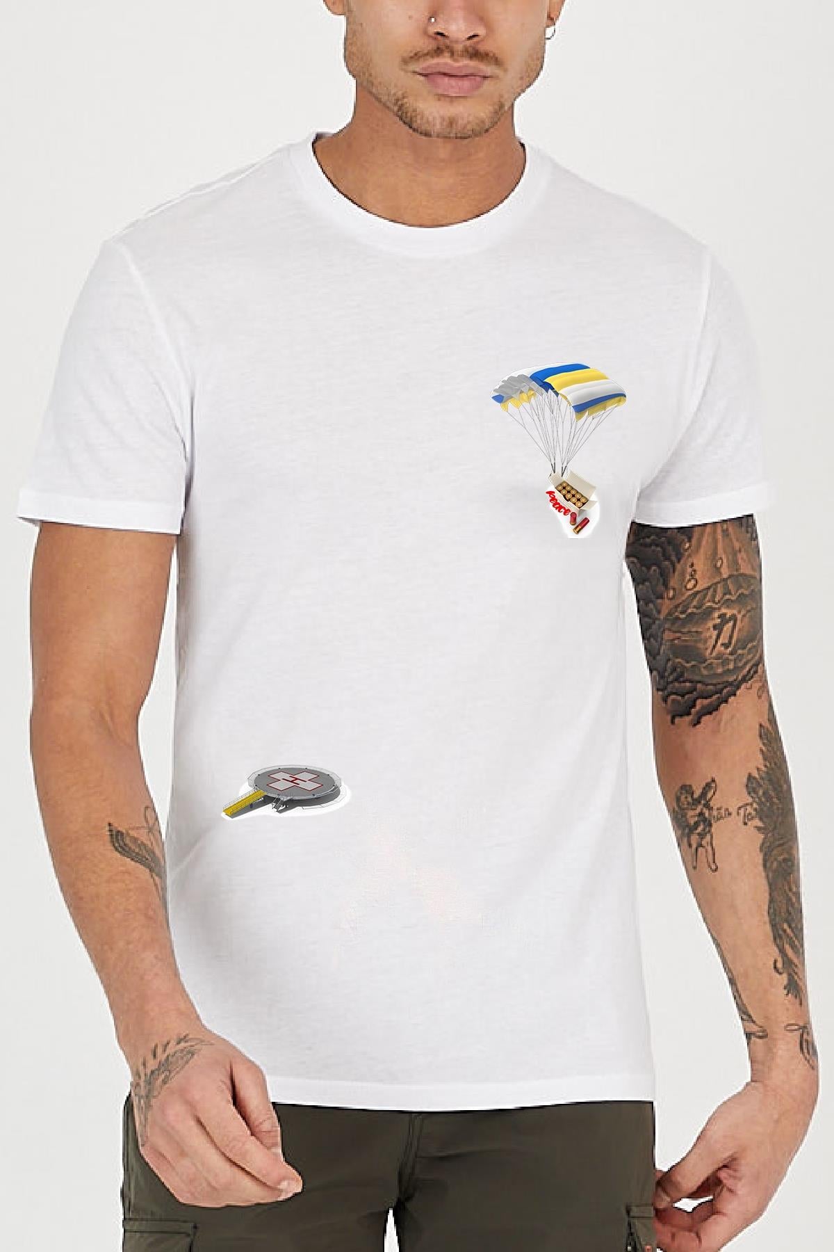 Peace parachute printed Crew Neck men's t -shirt