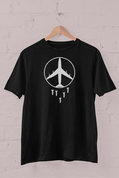 Peace Airplane Printed Crew Neck Men's T -shirt