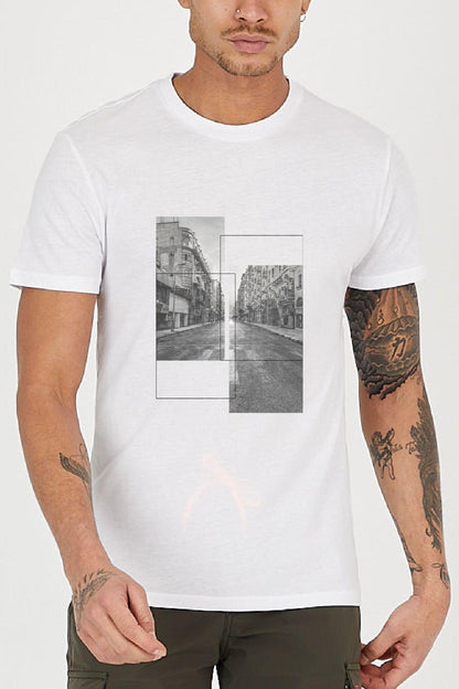 Photo Print Printed Crew Neck Casual Regeler Mold Men's T -shirt