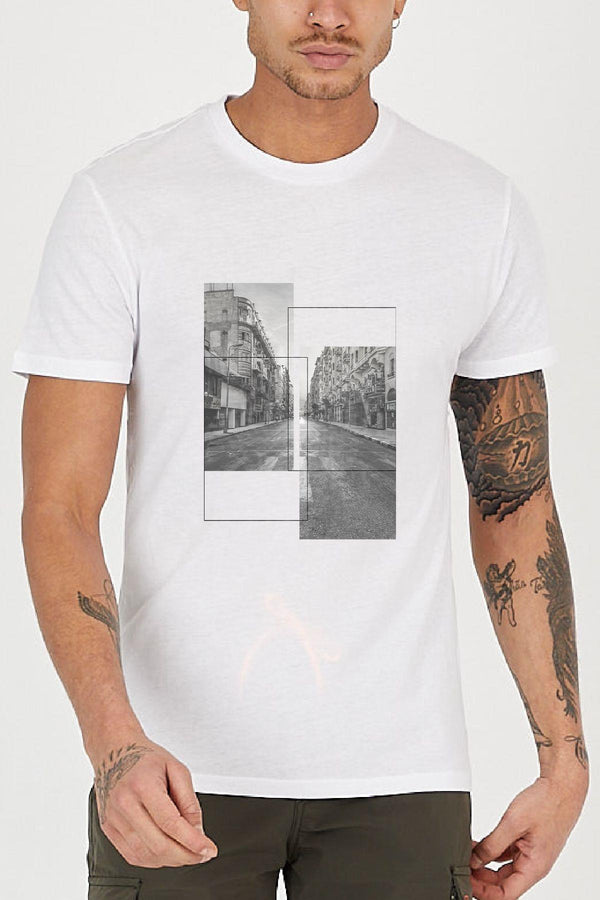 Photo Print Baskılı Bisiklet Yaka Rahat Reguler Kalıp Erkek Tişört Blah.