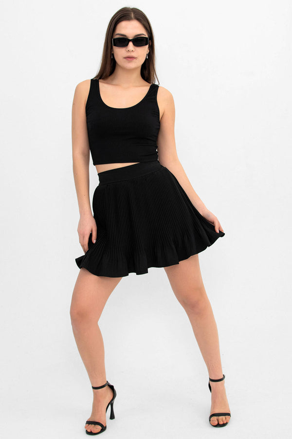pleated mini skirt with shorts inside, lining with elastic at the back of the waist, women's skirt with shorts